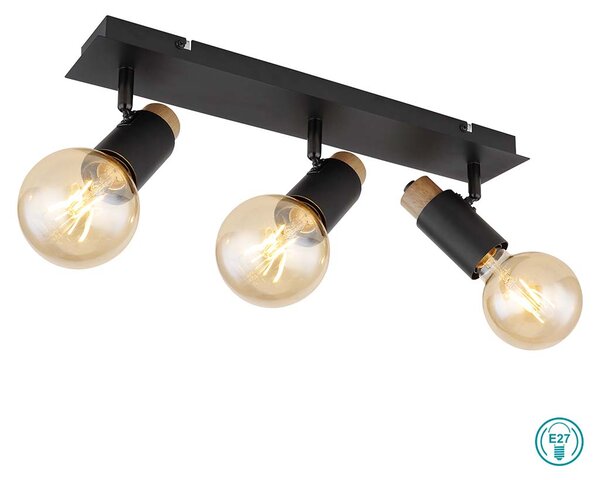 Απλίκα Globo Lighting Matti 54045-3 Μαύρο-Ξύλο