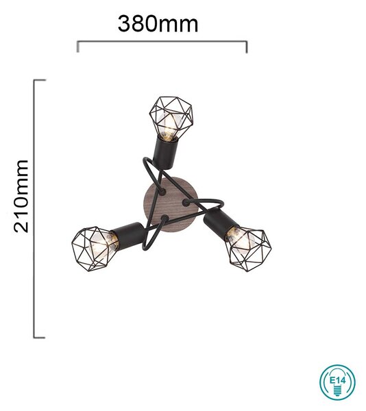 Φωτιστικό Οροφής Globo Lighting Xara I 54802S-3DH Μαύρο με Ξύλο