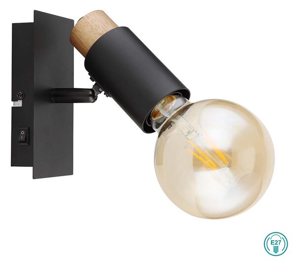 Απλίκα Globo Lighting Matti 54045-1 Μαύρο-Ξύλο