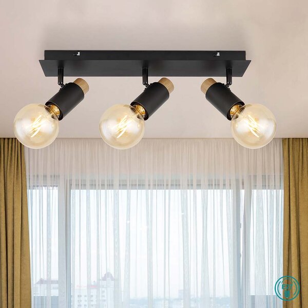 Απλίκα Globo Lighting Matti 54045-3 Μαύρο-Ξύλο