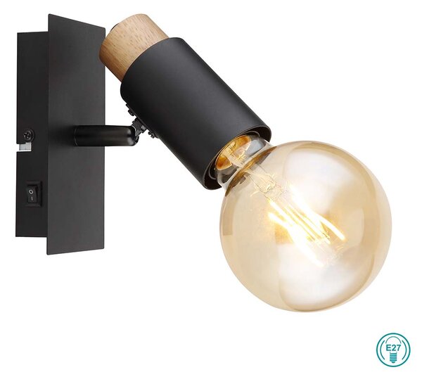 Απλίκα Globo Lighting Matti 54045-1 Μαύρο-Ξύλο