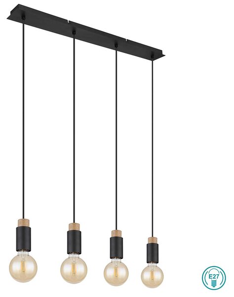 Φωτιστικό Κρεμαστό Globo Lighting Matti 54045-4H Μαύρο-Ξύλο