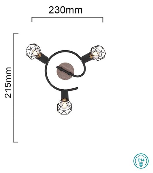 Φωτιστικό Οροφής Globo Lighting Xara I 54802S-3H Μαύρο-Ξύλο