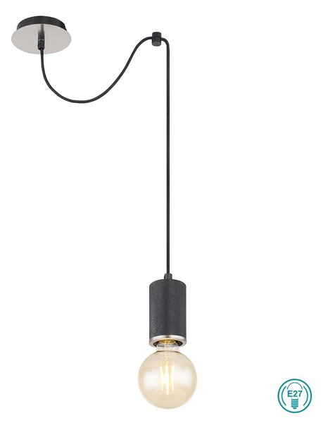 Φωτιστικό Κρεμαστό Globo Lighting Joseba 54032-1HB Νίκελ Ματ-Ξύλο Μαύρο