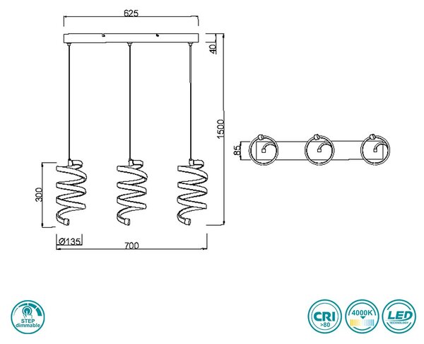 Φωτιστικό Κρεμαστό RL Lighting Laola R34183106 Χρώμιο (4000K)