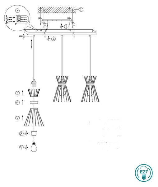 Φωτιστικό Κρεμαστό Ράγα Vintage Industrial RL Lighting Rod R31533080 Μαύρο Ματ