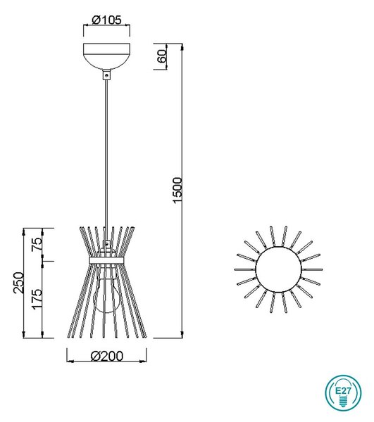 Φωτιστικό Κρεμαστό Vintage Industrial RL Lighting Rod R31531080 Μαύρο Ματ