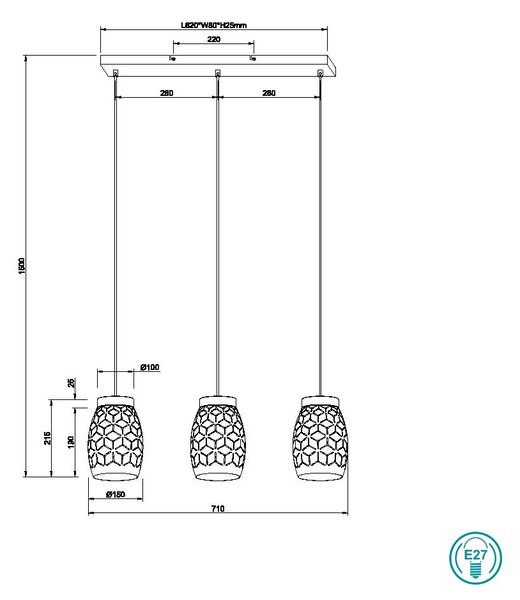 Φωτιστικό Κρεμαστό Ράγα Vintage Industrial RL Lighting Bidar R31573080 Μαύρο με Χρυσό εσωτερικά