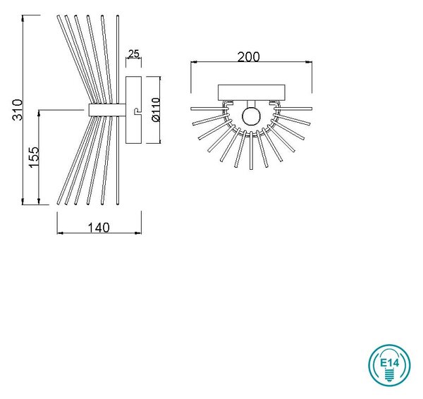 Απλίκα Vintage Industrial RL Lighting Rod R21532080 Μαύρο Ματ