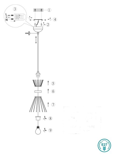 Φωτιστικό Κρεμαστό Vintage Industrial RL Lighting Rod R31531080 Μαύρο Ματ