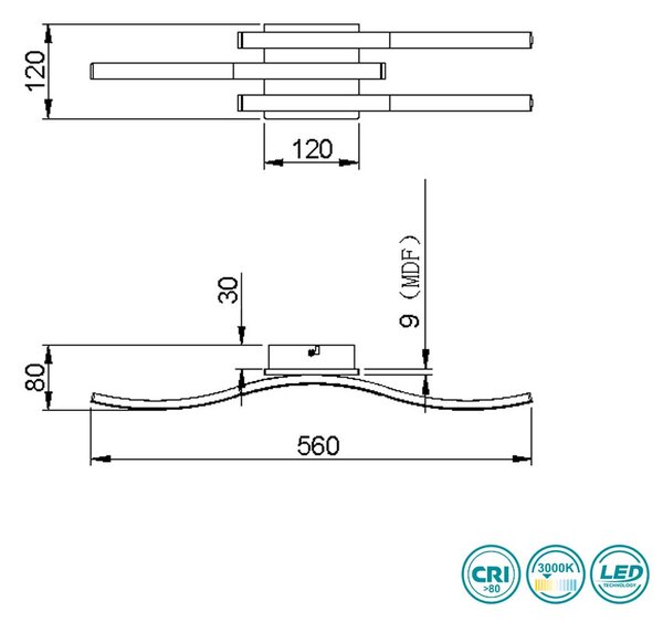 Φωτιστικό Οροφής RL Lighting Route R62473135 Μαύρο Ματ και Ξύλο MDF