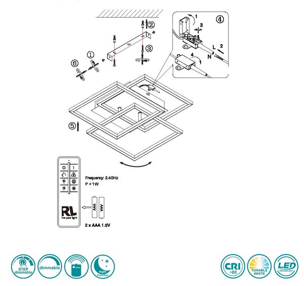 Φωτιστικό Οροφής RL Lighting Mobile R62883135 Μαύρο Ματ και Ξύλο MDF