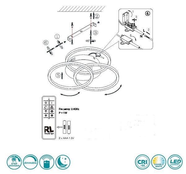 Φωτιστικό Οροφής RL Lighting Circle R62823135 Μαύρο Ματ και Ξύλο MDF