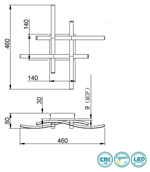 Φωτιστικό Οροφής RL Lighting Route R62474135 Μαύρο Ματ και Ξύλο MDF