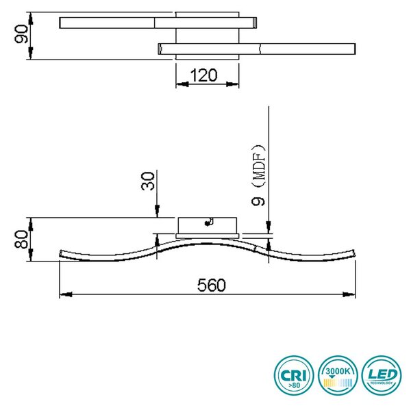 Φωτιστικό Οροφής RL Lighting Route R62472135 Μαύρο Ματ και Ξύλο MDF