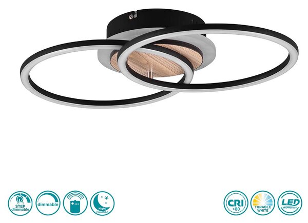 Φωτιστικό Οροφής RL Lighting Giro R62783635 Μαύρο Ματ και Ξύλο MDF