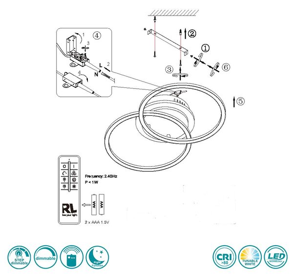 Φωτιστικό Οροφής RL Lighting Giro R62783635 Μαύρο Ματ και Ξύλο MDF