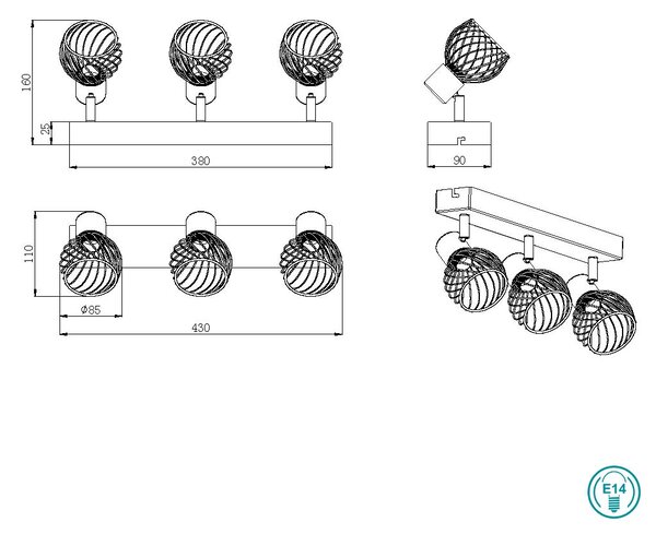 Σποτ RL Lighting Ardon R81383080 Μαύρο με Χρυσό