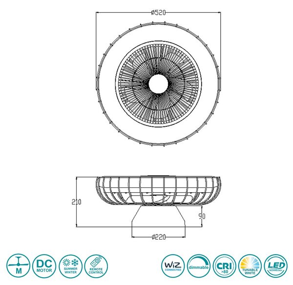 Ανεμιστήρας Οροφής RL Lighting Sandfjord R64122106 Χρώμιο με Φως Smart