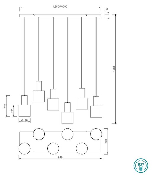 Φωτιστικό Κρεμαστό Trio Lighting Agudo 319400617 Μαύρο Ματ με Πολύχρωμα Αμπαζούρ