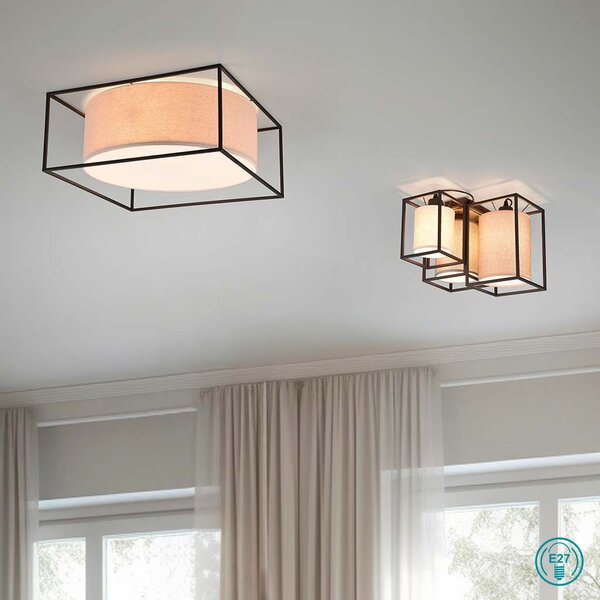 Φωτιστικό Οροφής Trio Lighting Ross 603130317 Μαύρο Ματ με Αμπαζούρ