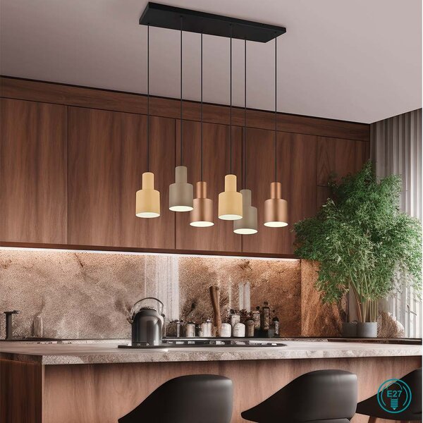 Φωτιστικό Κρεμαστό Trio Lighting Agudo 319400617 Μαύρο Ματ με Πολύχρωμα Αμπαζούρ