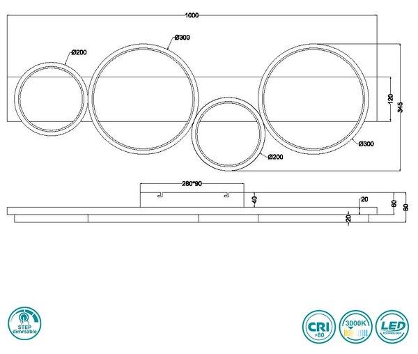 Φωτιστικό Οροφής Trio Lighting Medera 643810487 Γκρι