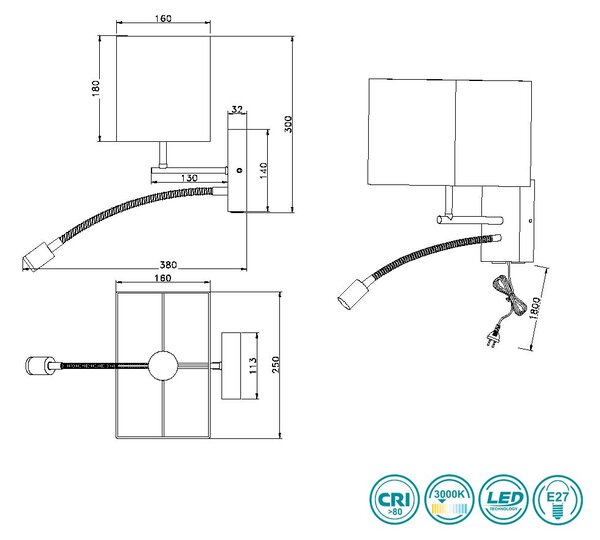 Απλίκα Trio Lighting Nilam 212870236 Μαύρη Ματ με Λευκό-Μπεζ Αμπαζούρ