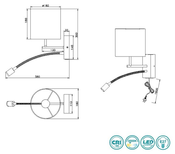 Απλίκα Trio Lighting Nilam 212879236 Μαύρη Ματ με Λευκό-Μπεζ Αμπαζούρ