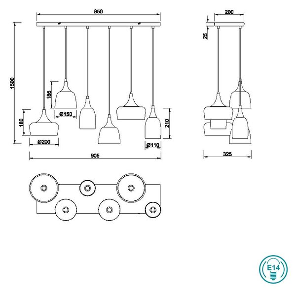 Κρεμαστό Φωτιστικό Ράγα Trio Lighting Chiraz 310500632 Μαύρο Ματ με Χρυσό Ματ