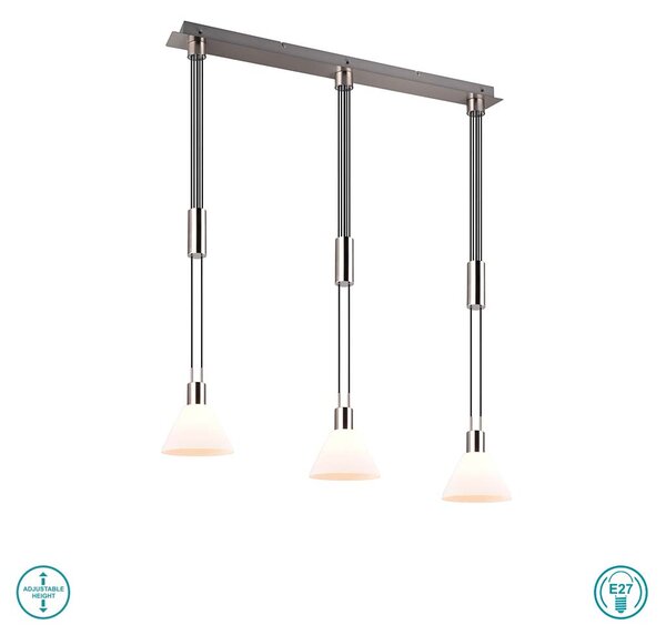 Φωτιστικό Κρεμαστό Trio Lighting Stanley 319500307 Νίκελ Ματ με Λευκό Γυαλί