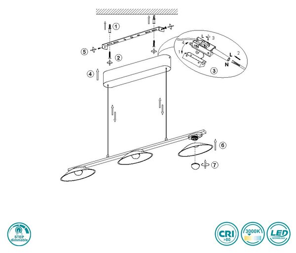 Φωτιστικό Κρεμαστό Trio Lighting Merton 343610307 Νίκελ Ματ