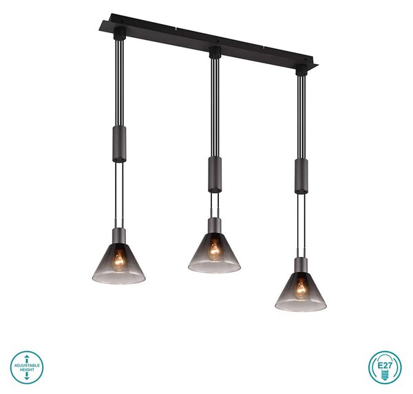 Φωτιστικό Κρεμαστό Trio Lighting Stanley Stanley 319500332 Μαύρο Ματ με Φυμέ Γυαλί