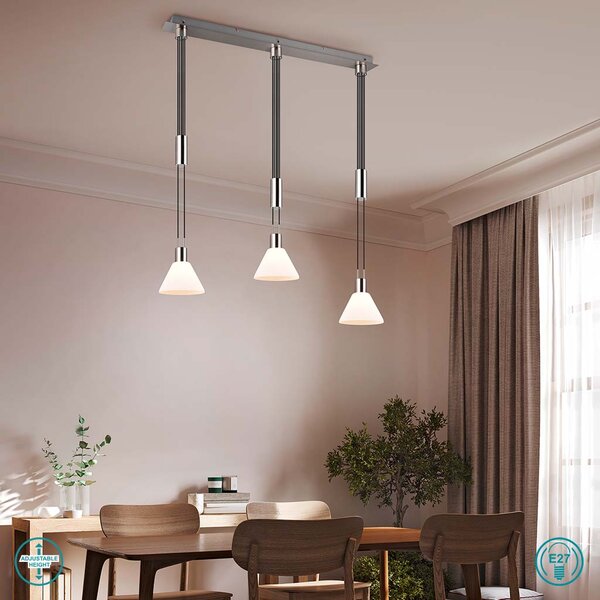 Φωτιστικό Κρεμαστό Trio Lighting Stanley 319500307 Νίκελ Ματ με Λευκό Γυαλί