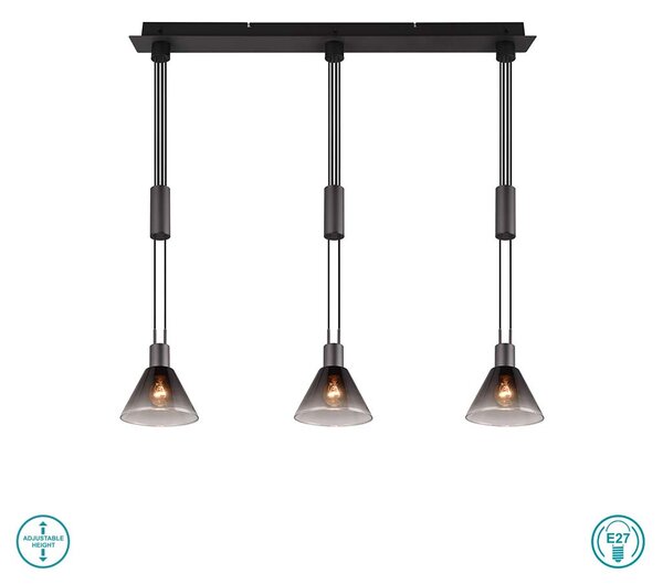 Φωτιστικό Κρεμαστό Trio Lighting Stanley Stanley 319500332 Μαύρο Ματ με Φυμέ Γυαλί