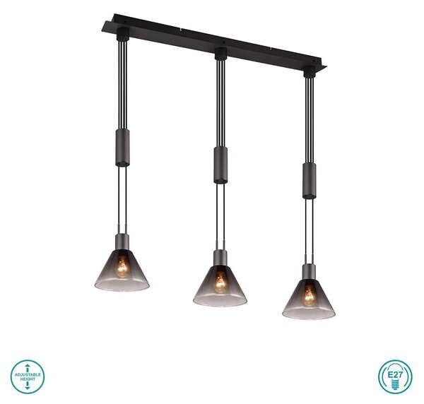 Φωτιστικό Κρεμαστό Trio Lighting Stanley Stanley 319500332 Μαύρο Ματ με Φυμέ Γυαλί