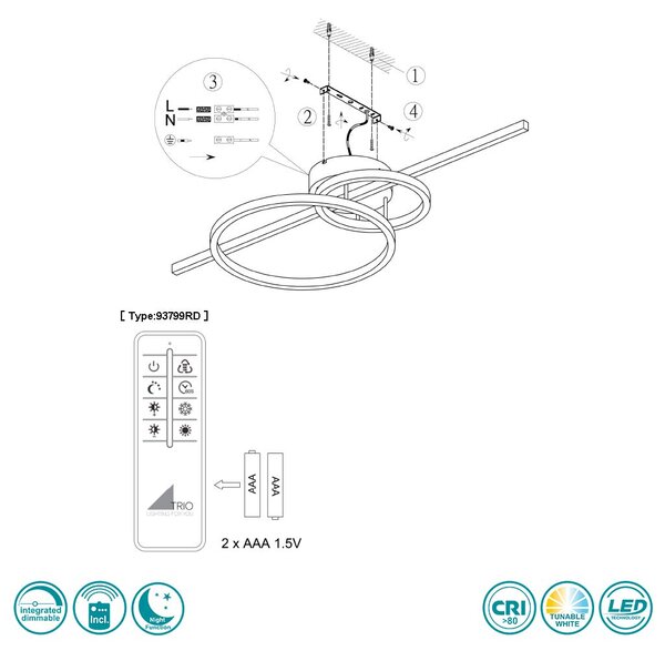 Φωτιστικό Οροφής Trio Lighting Montilla 643010332 Μαύρο Ματ