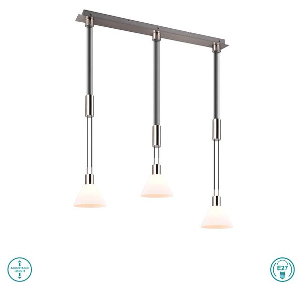 Φωτιστικό Κρεμαστό Trio Lighting Stanley 319500307 Νίκελ Ματ με Λευκό Γυαλί