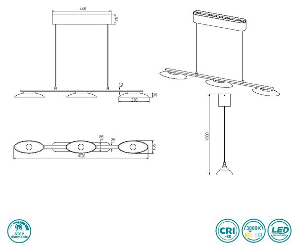 Φωτιστικό Κρεμαστό Trio Lighting Merton 343610307 Νίκελ Ματ