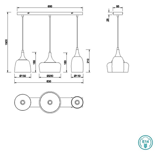 Κρεμαστό Φωτιστικό Ράγα Trio Lighting Chiraz 310500332 Μαύρο Ματ με Χρυσό Ματ