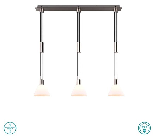 Φωτιστικό Κρεμαστό Trio Lighting Stanley 319500307 Νίκελ Ματ με Λευκό Γυαλί