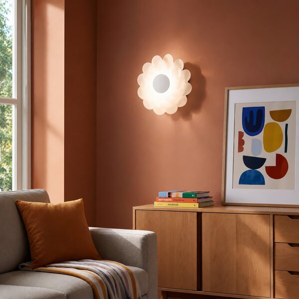 Lucande Φωτιστικό τοίχου LED Bloem, Ø 40 cm, λευκό, ρύθμιση έντασης σε 3 επίπεδα, ρυθμιζόμενος, Λευκό, Σαλόνι / τραπεζαρία, Πλαστικό, σύγχρονο