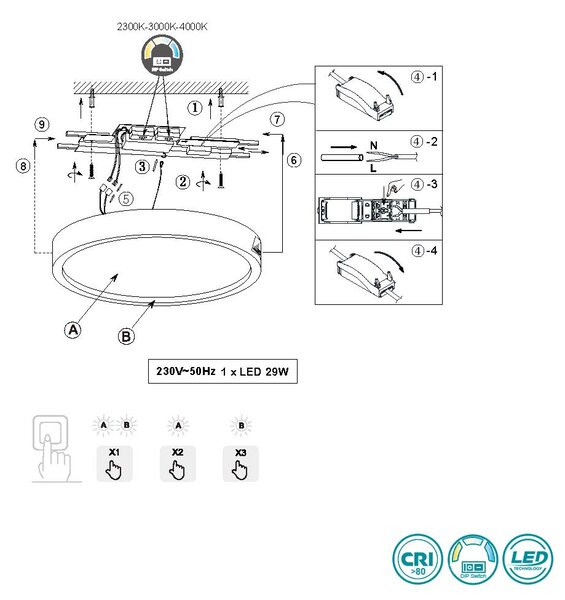 Φωτιστικό Οροφής Trio Lighting Doha 641310232 Μαύρο Ματ