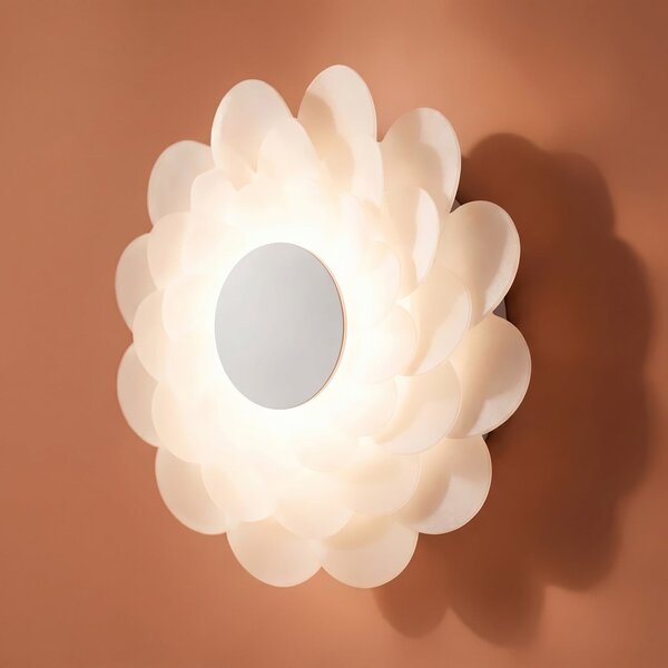 Lucande Φωτιστικό τοίχου LED Bloem, Ø 40 cm, λευκό, ρύθμιση έντασης σε 3 επίπεδα, ρυθμιζόμενος, Λευκό, Σαλόνι / τραπεζαρία, Πλαστικό, σύγχρονο