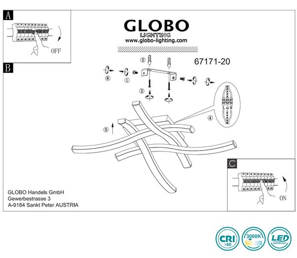 Φωτιστικό Οροφής Globo Lighting Evita 67171-20 Μαύρο Ματ και Απομίμηση Ξύλου