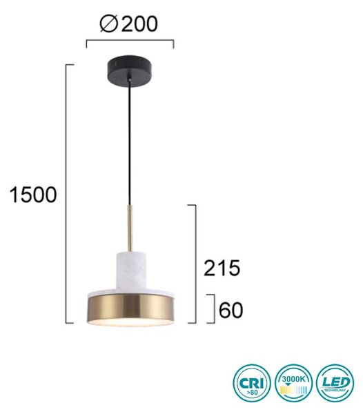 Φωτιστικό Κρεμαστό Viokef Lithos 4295200 Χρυσό Ματ με Λευκό Μάρμαρο