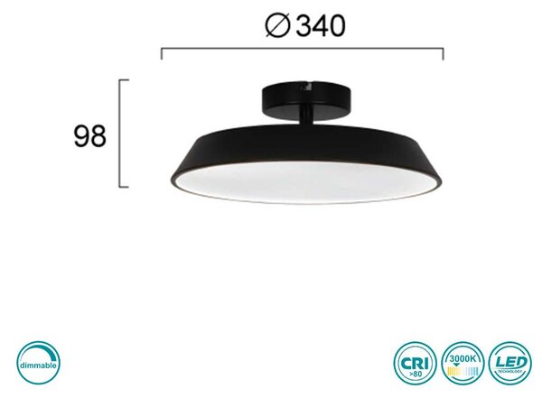 Φωτιστικό Οροφής Viokef Flat 4296901 Μαύρο Ματ Dimmable