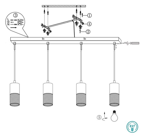 Φωτιστικό Κρεμαστό Ράγα Trio Lighting Tosh 304300434 Λευκό Ξύλο - Μαύρο Ματ