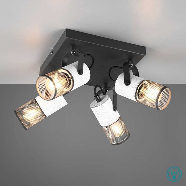 Φωτιστικό Οροφής Σποτ Retro Trio Lighting Tosh 804300434 Λευκό Ξύλο - Μαύρο Ματ