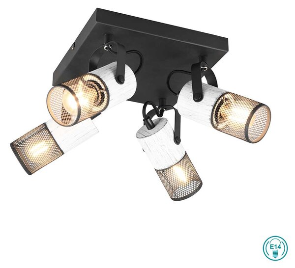 Φωτιστικό Οροφής Σποτ Retro Trio Lighting Tosh 804300434 Λευκό Ξύλο - Μαύρο Ματ